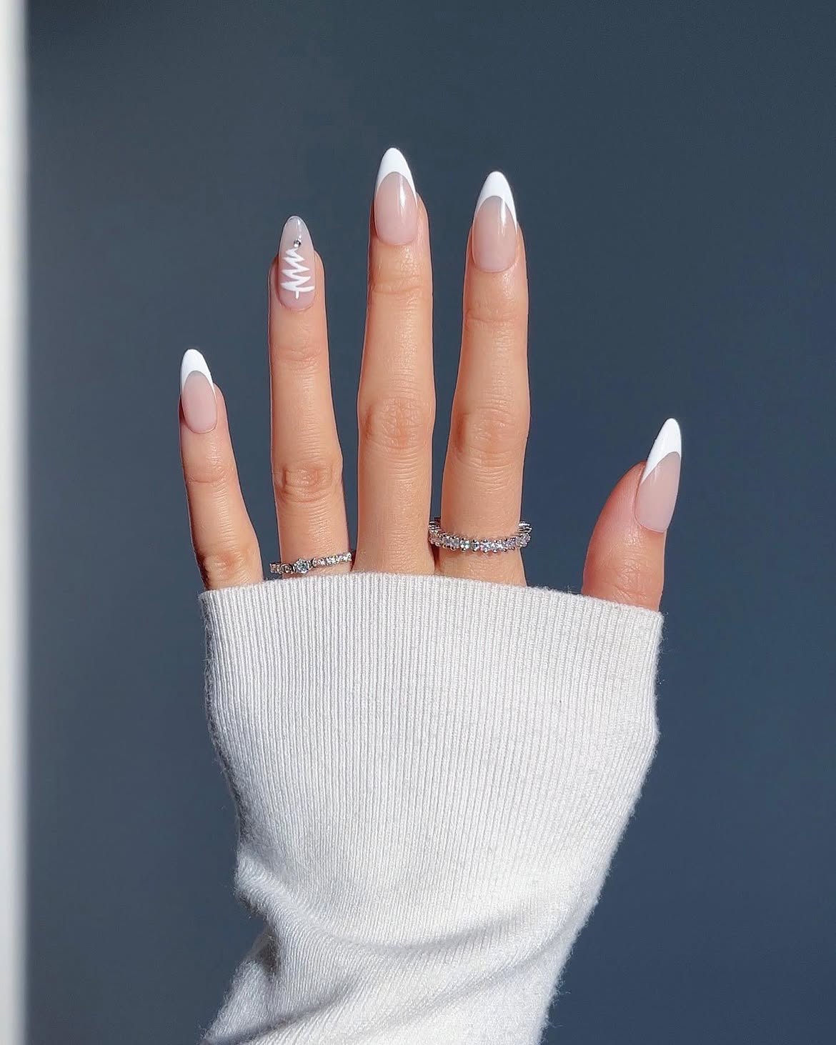 Elegant White French Tips with Christmas Tree Art