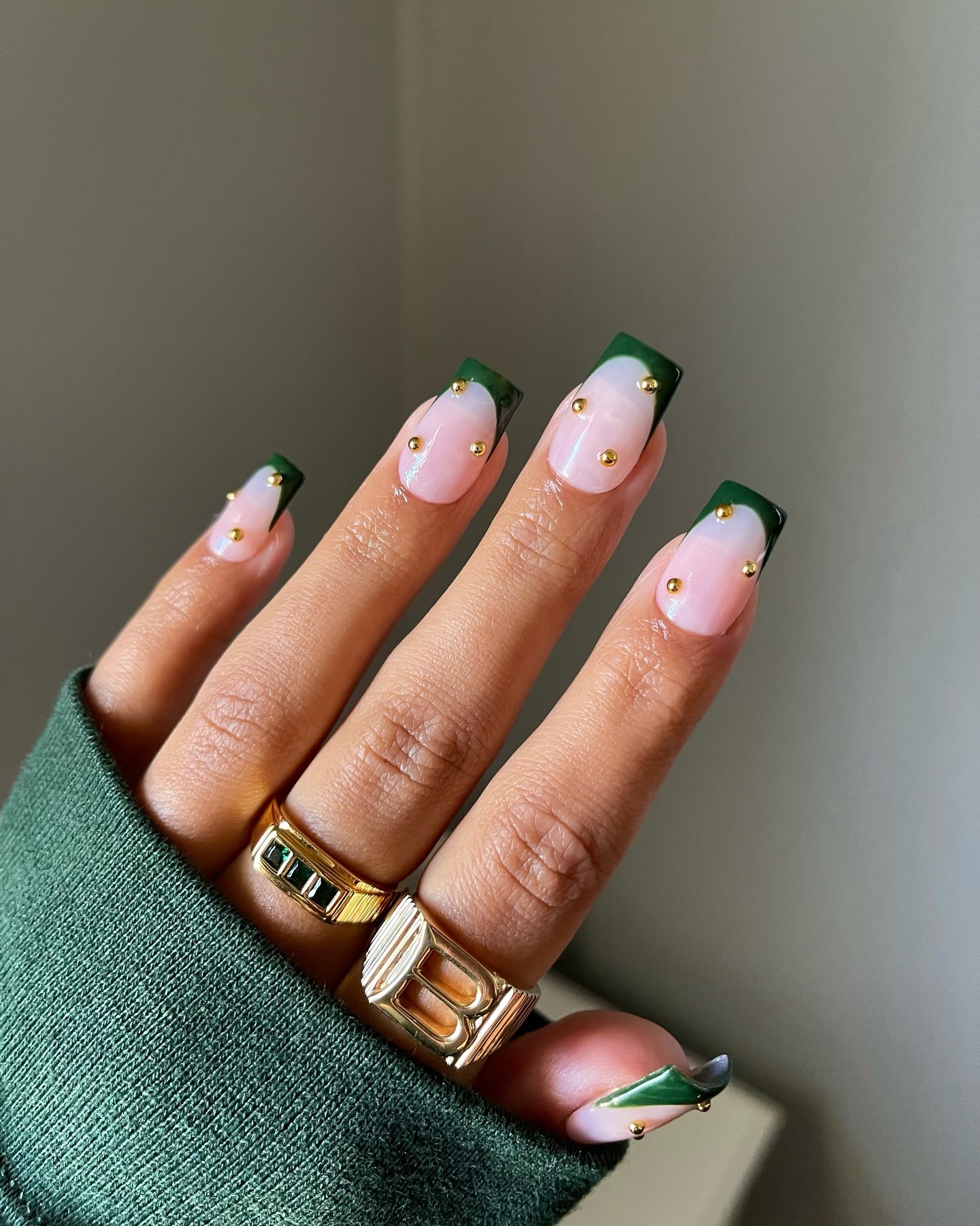 Emerald French Tips with Gold Studs