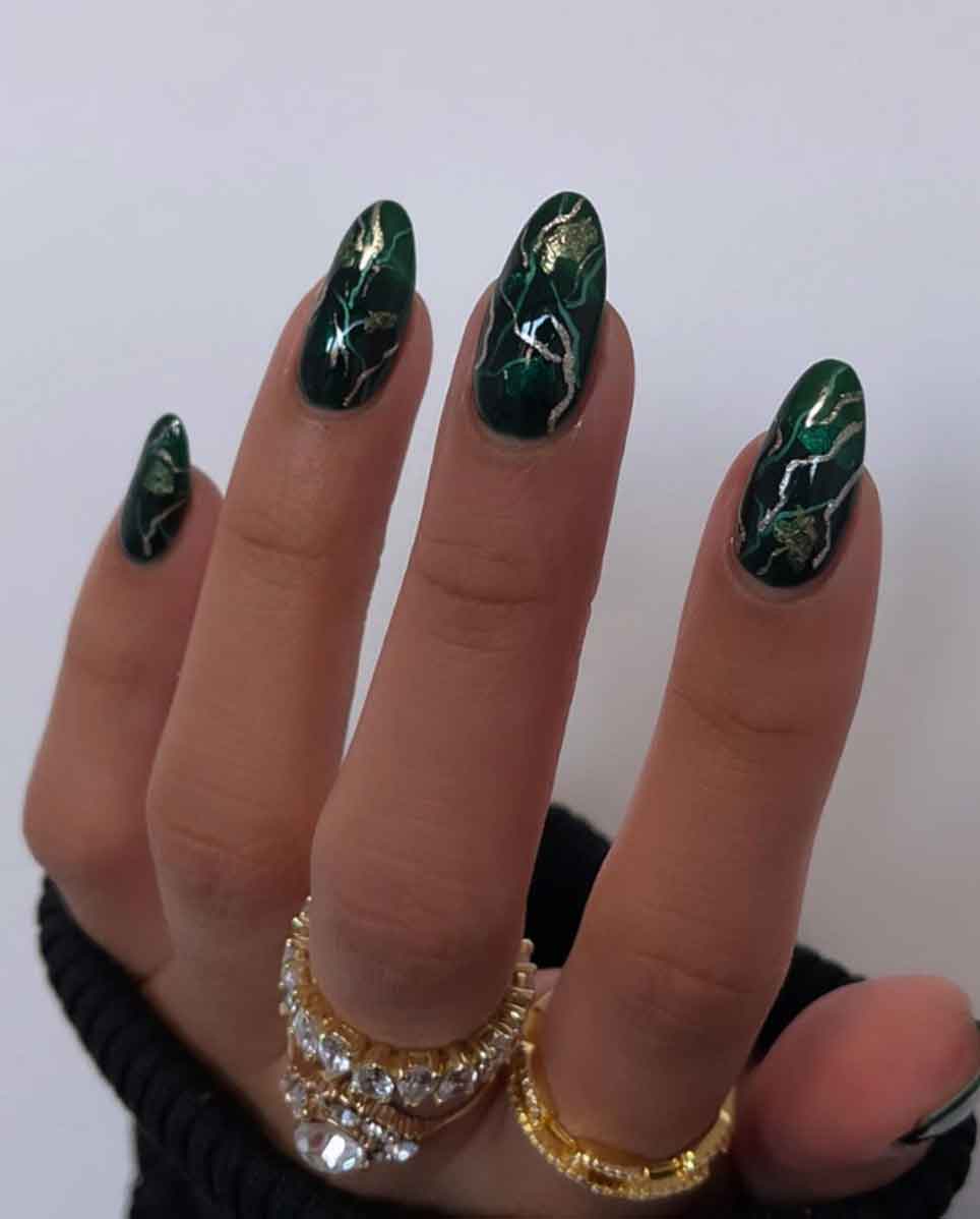 Emerald Green Marble Long Almond Nails Emerald Green Marble Long Almond Nails — Emerald Green Nails