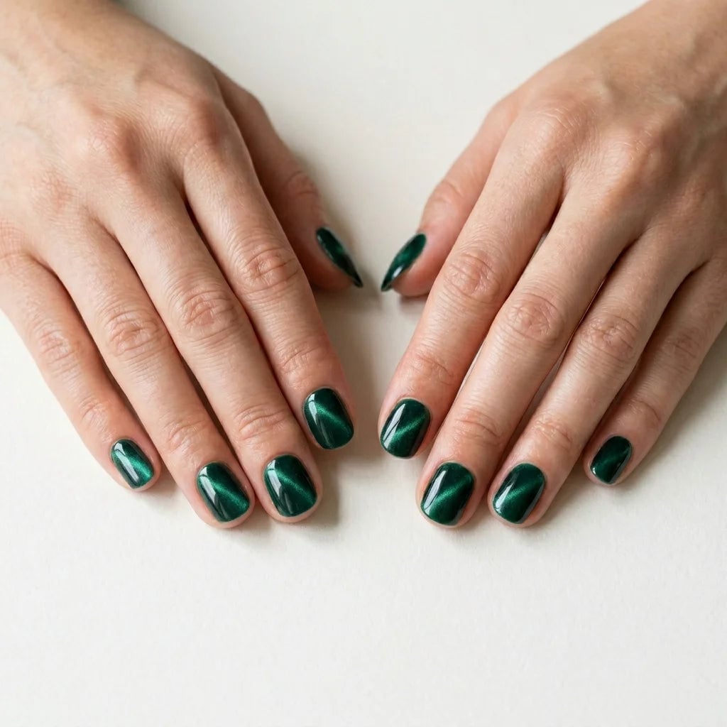 Short Square Emerald Green Cat-Eye Nails Short Square Emerald Green Cat-Eye Nails — Emerald Green Nails