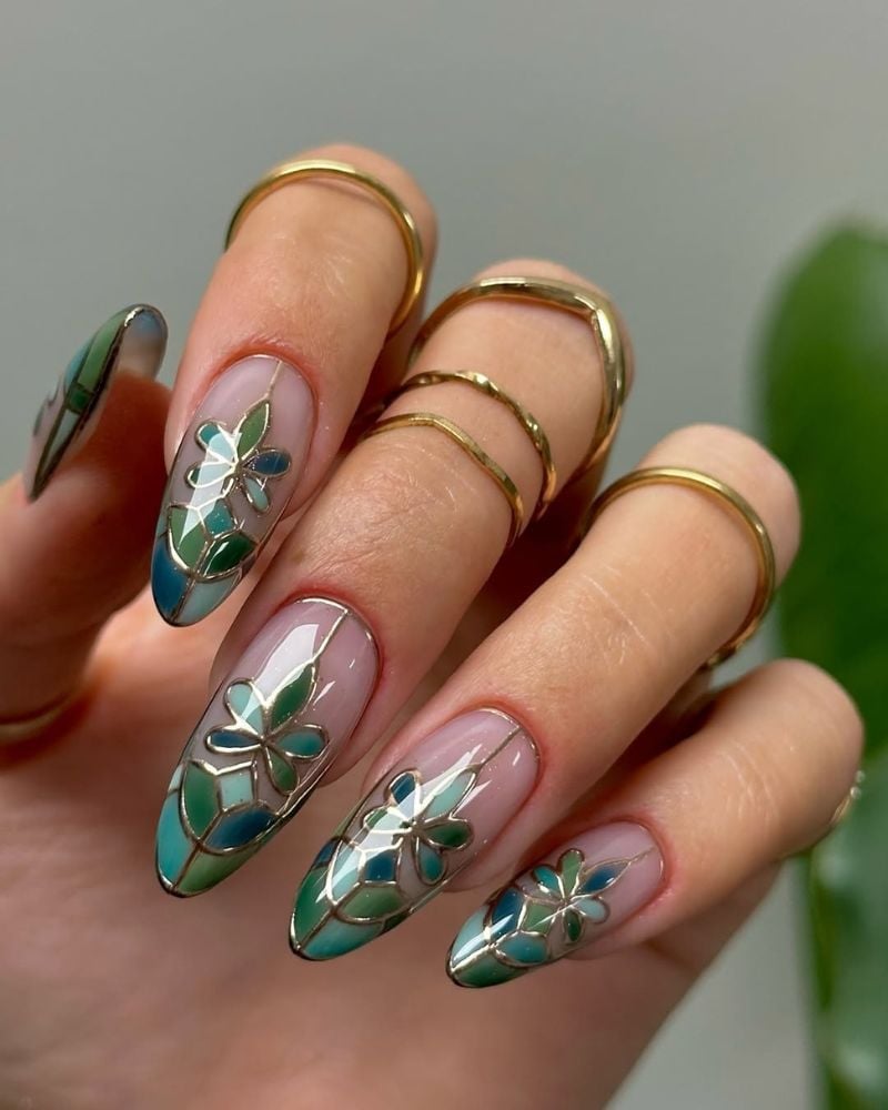 Emerald Green Stained Glass Long Stiletto Nails Emerald Green Stained Glass Long Stiletto Nails — Emerald Green Nails