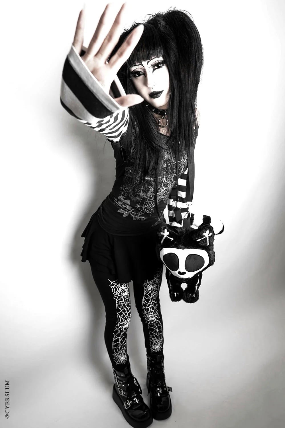 Striped Long Sleeve Under Tank With Spiderweb Leggings Striped Long Sleeve Under Tank With Spiderweb Leggings — Emo Outfits