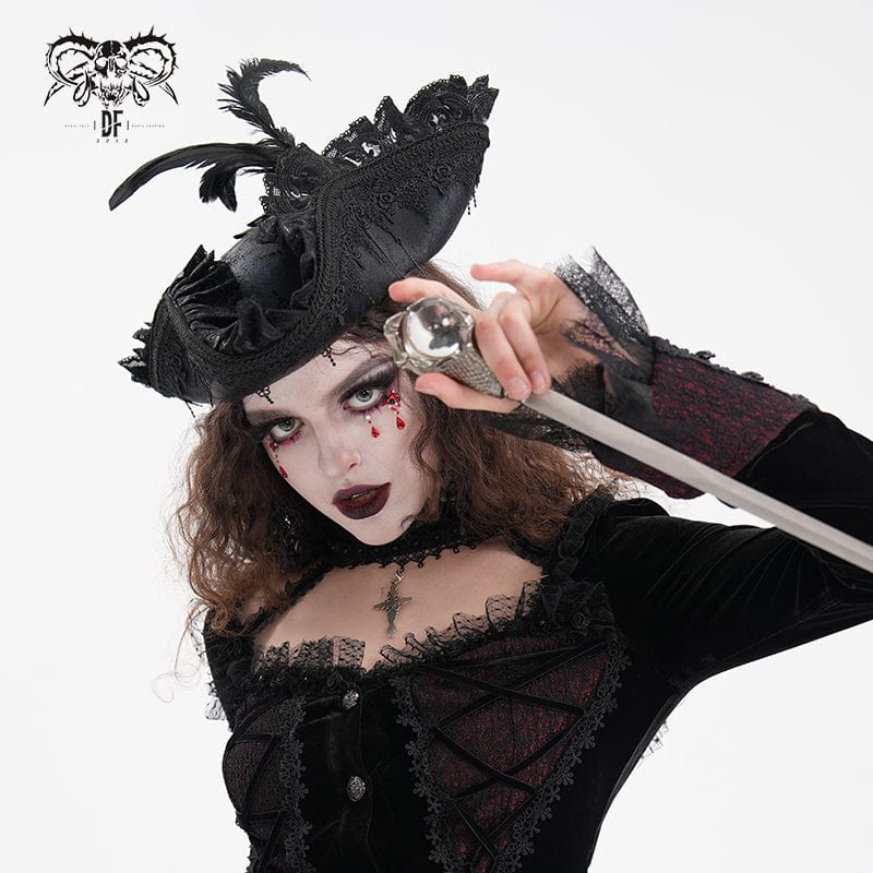 Velvet Top With Lace Trim And Gothic Hat Velvet Top With Lace Trim And Gothic Hat — Emo Outfits