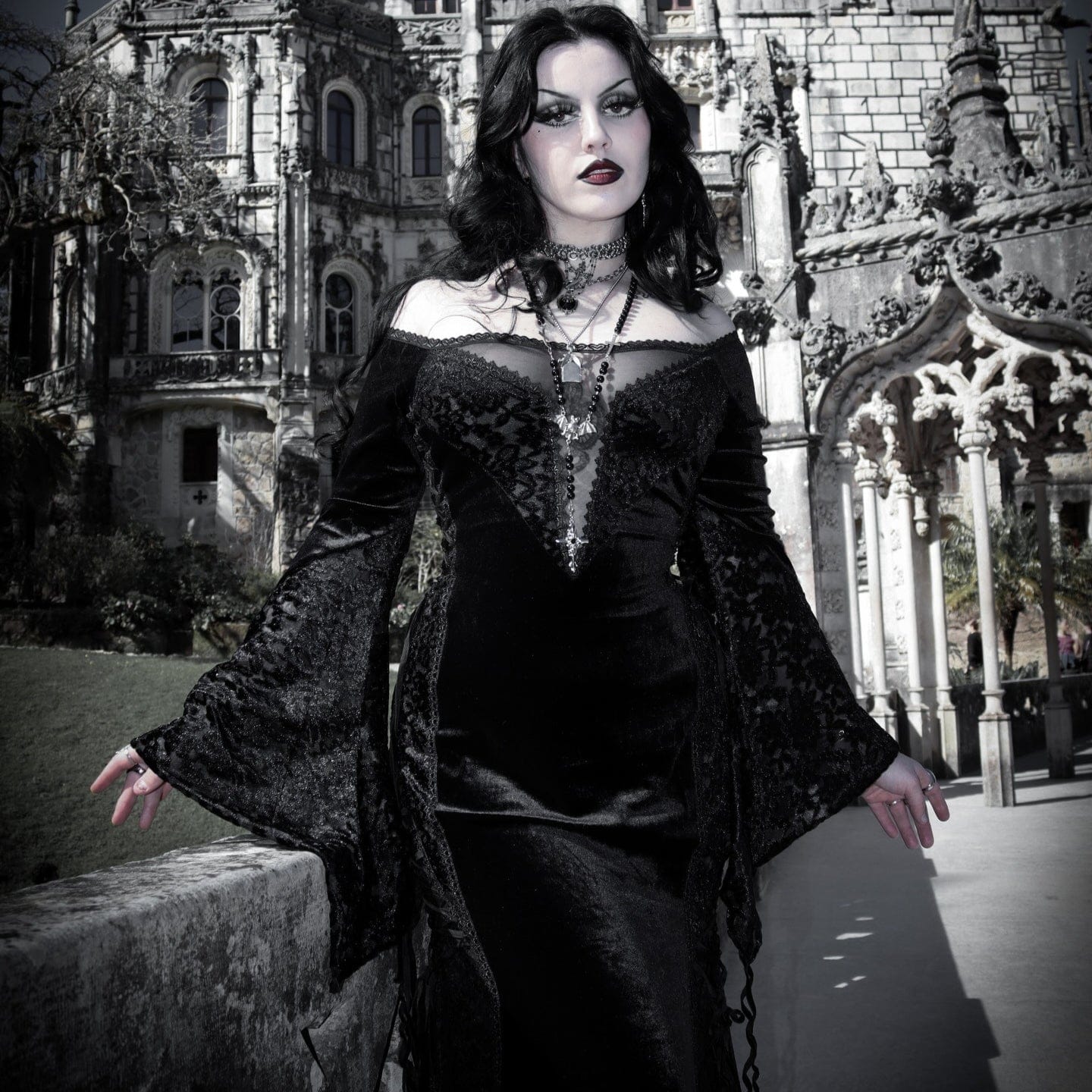 Gothic Gown With Lace Inserts And Bell Sleeves Gothic Gown With Lace Inserts And Bell Sleeves — Emo Outfits