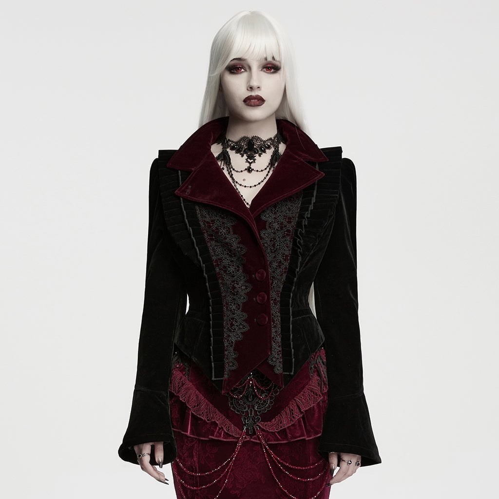 Tailored Velvet Jacket With Red Collar And Lace Tailored Velvet Jacket With Red Collar And Lace — Emo Outfits