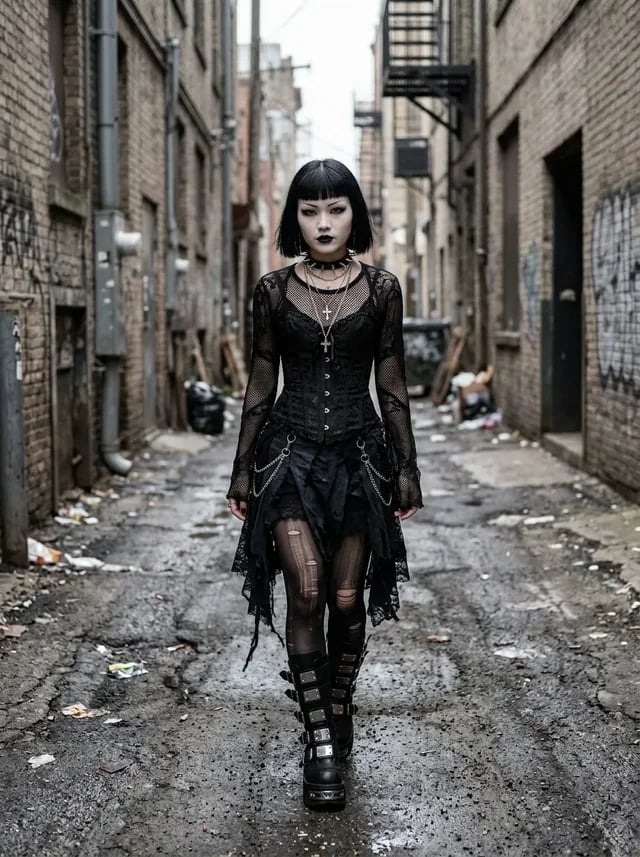 Lace Corset Over Lace Top With Distressed Skirt Lace Corset Over Lace Top With Distressed Skirt — Emo Outfits