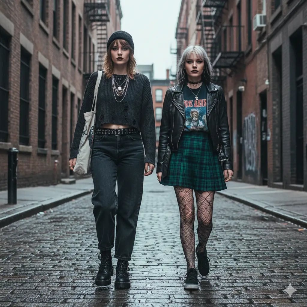 Cropped Sweater Over Graphic Tee With Plaid Mini Skirt Cropped Sweater Over Graphic Tee With Plaid Mini Skirt — Emo Outfits