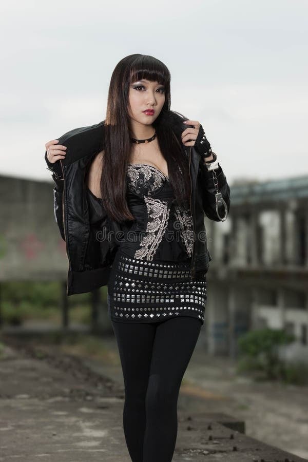 Leather Jacket Over Corset Top And Studded Skirt Leather Jacket Over Corset Top And Studded Skirt — Emo Outfits