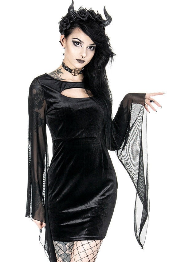 Gothic dress with mesh sleeves and keyhole cutout Gothic dress with mesh sleeves and keyhole cutout — Emo Style