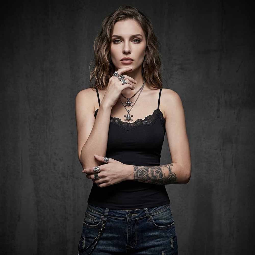 Camisole with lace trim and distressed jeans Camisole with lace trim and distressed jeans — Emo Style