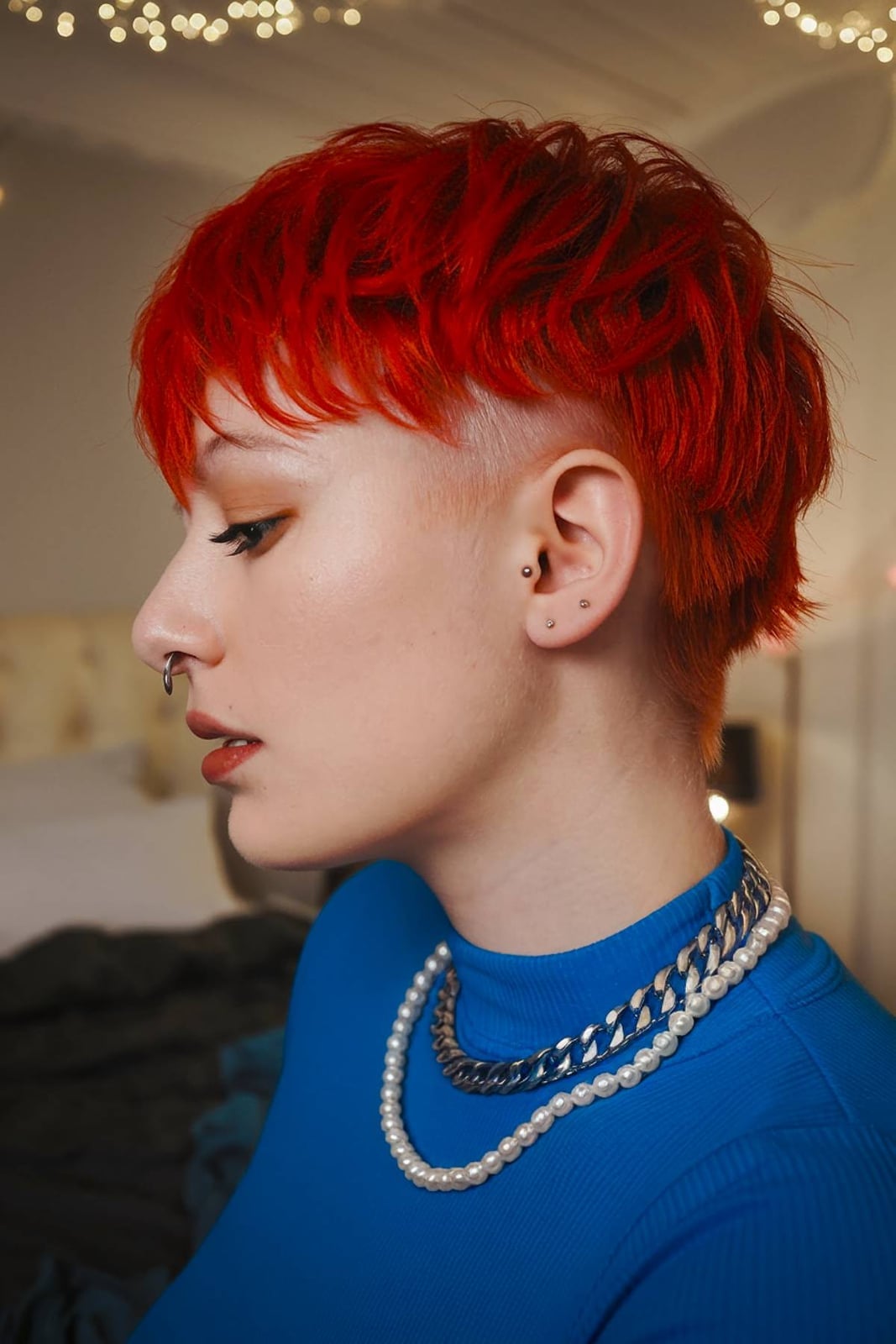 Blue turtleneck with layered necklaces Blue turtleneck with layered necklaces — Emo Style