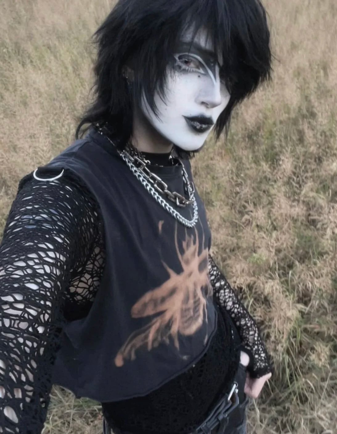 Mesh top under distressed tee creates layered texture Mesh top under distressed tee creates layered texture — Emo Style