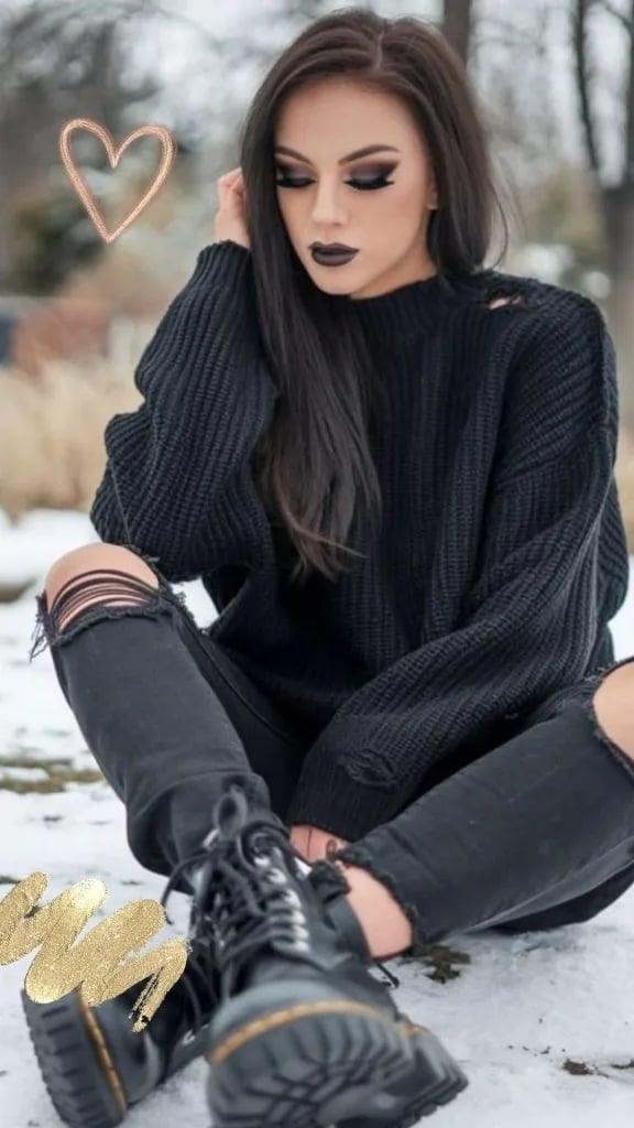 Oversized distressed sweater and ripped jeans for ultimate comfort Oversized distressed sweater and ripped jeans for ultimate comfort — Emo Style