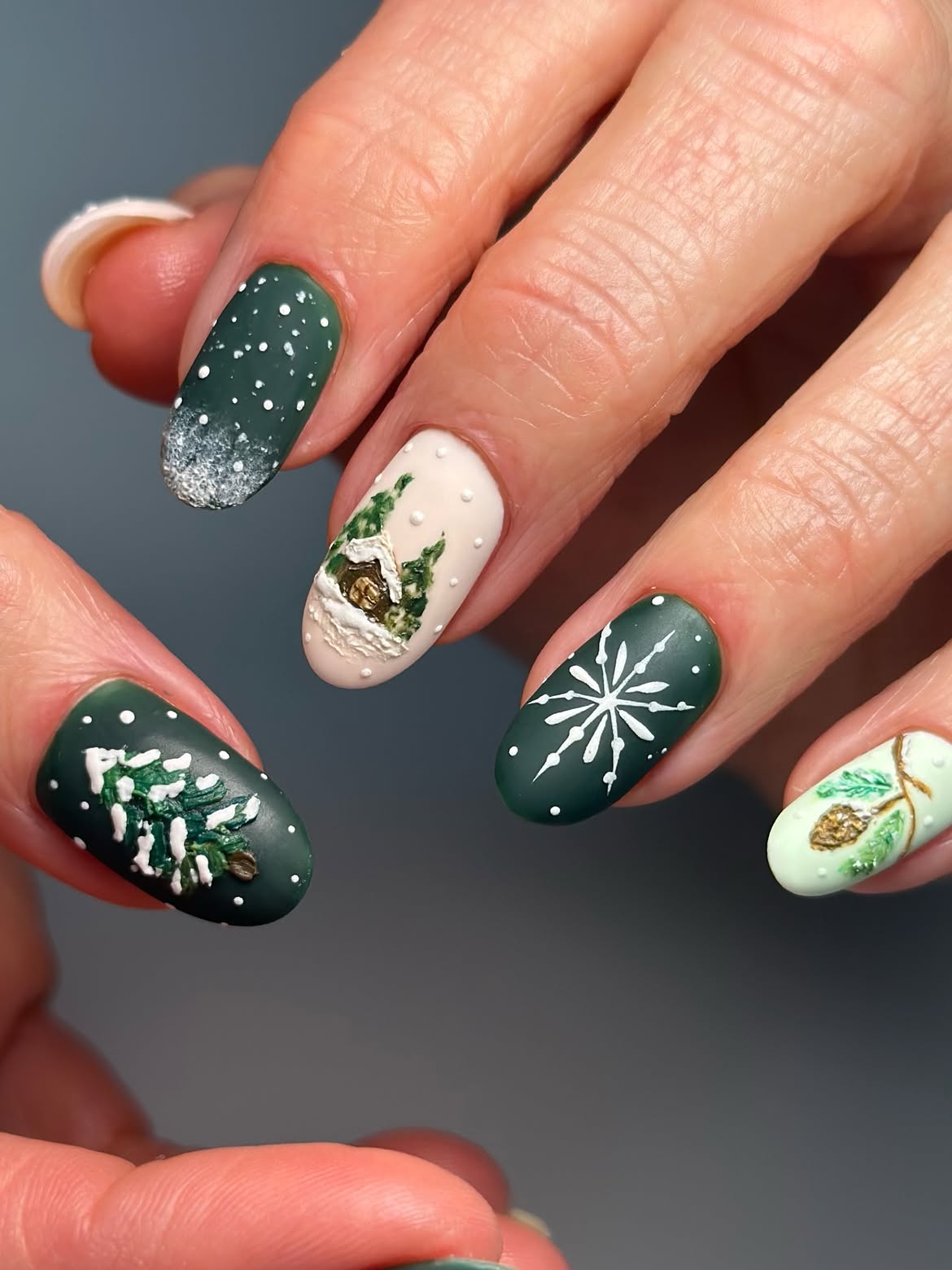 Enchanted Winter Village Matte Nail Art