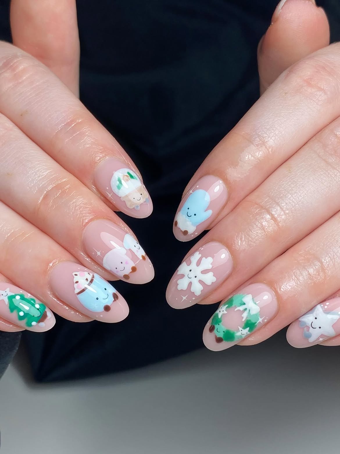 Enchanting Snow Globe Christmas Character Nails