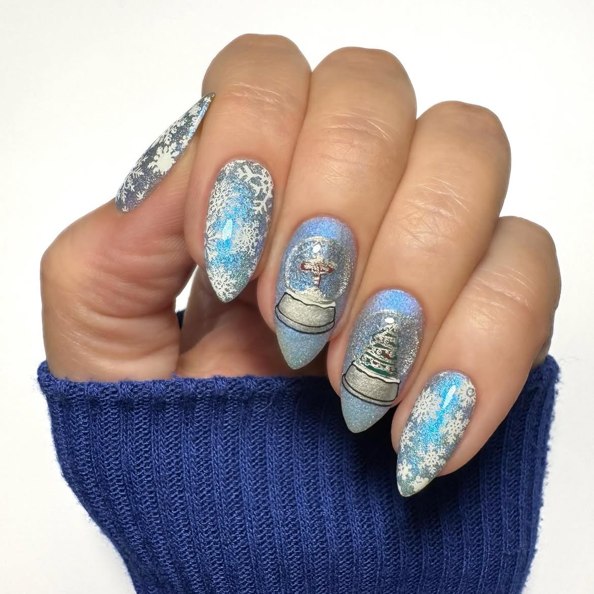 Enchanting Snow Globe Winter Wonderland Nails