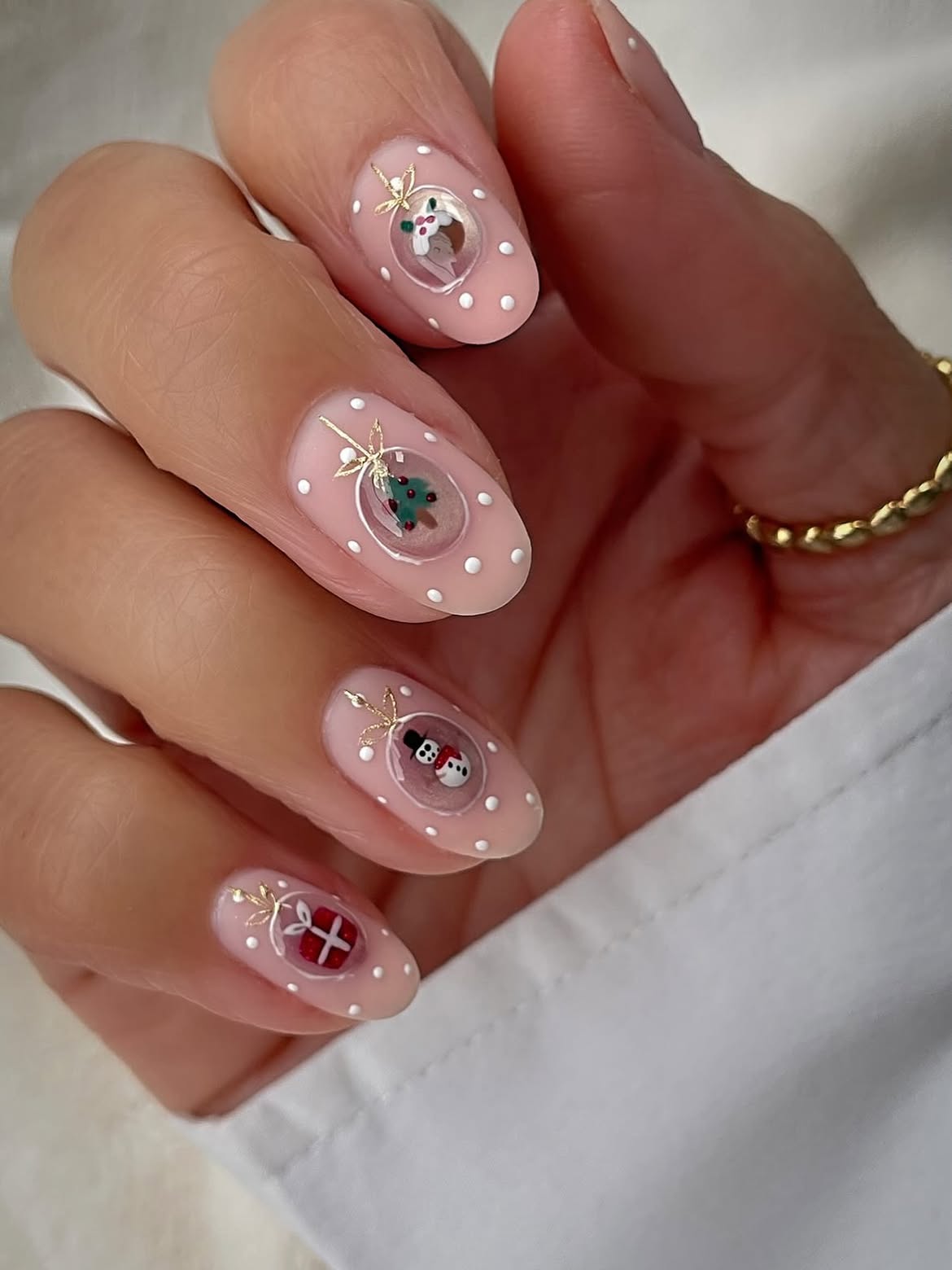Enclosed Christmas Ornament Snow Globe Nails