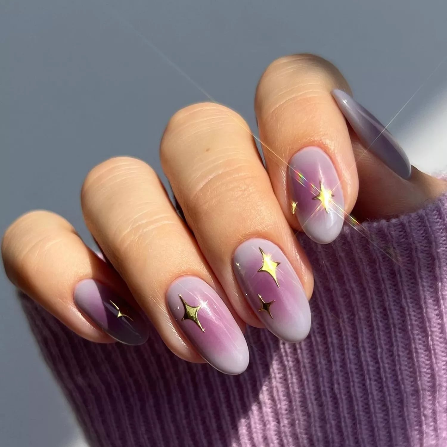 Oval Lavender Purple Ombre Star Nails Oval Lavender Purple Ombre Star Nails — Ethereal Nails