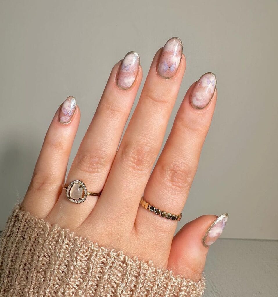 Short Oval Milky White Butterfly Nails Short Oval Milky White Butterfly Nails — Ethereal Nails
