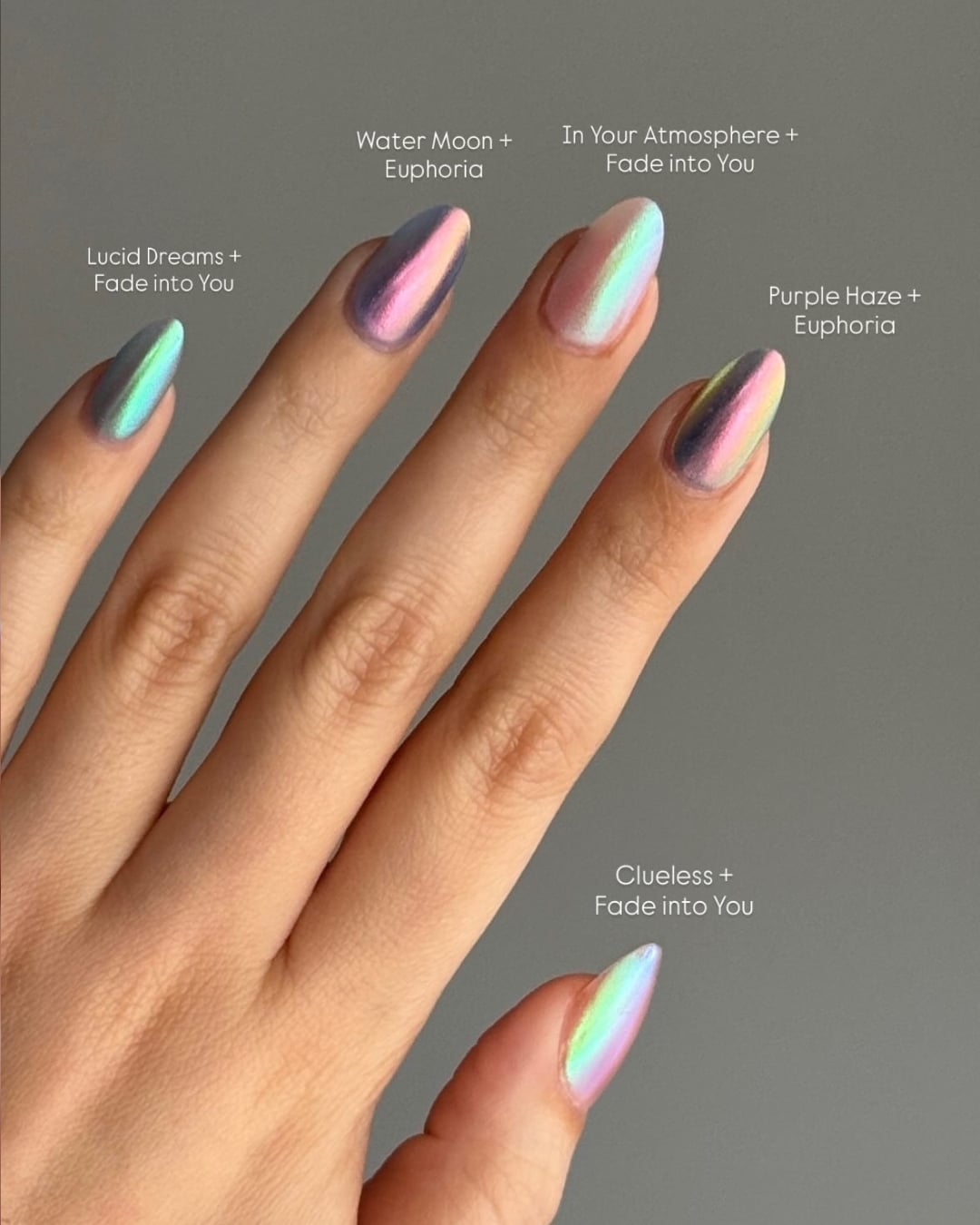 Short Almond Iridescent Chrome Nails, Full Nail Coverage Short Almond Iridescent Chrome Nails, Full Nail Coverage — Ethereal Nails