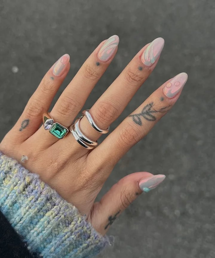 Short Almond Matte Chrome Abstract Nails Short Almond Matte Chrome Abstract Nails — Ethereal Nails