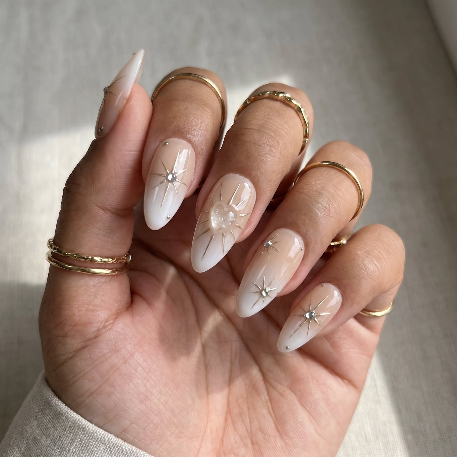 Medium Almond Ombre Starburst Nails Medium Almond Ombre Starburst Nails — Ethereal Nails
