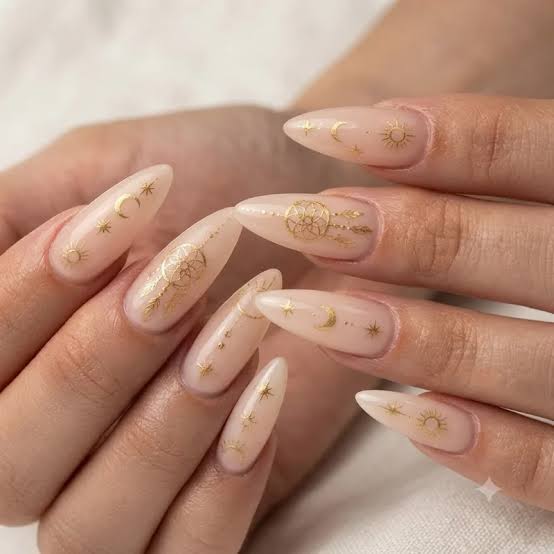 Medium Almond Celestial Decal Nails Medium Almond Celestial Decal Nails — Ethereal Nails