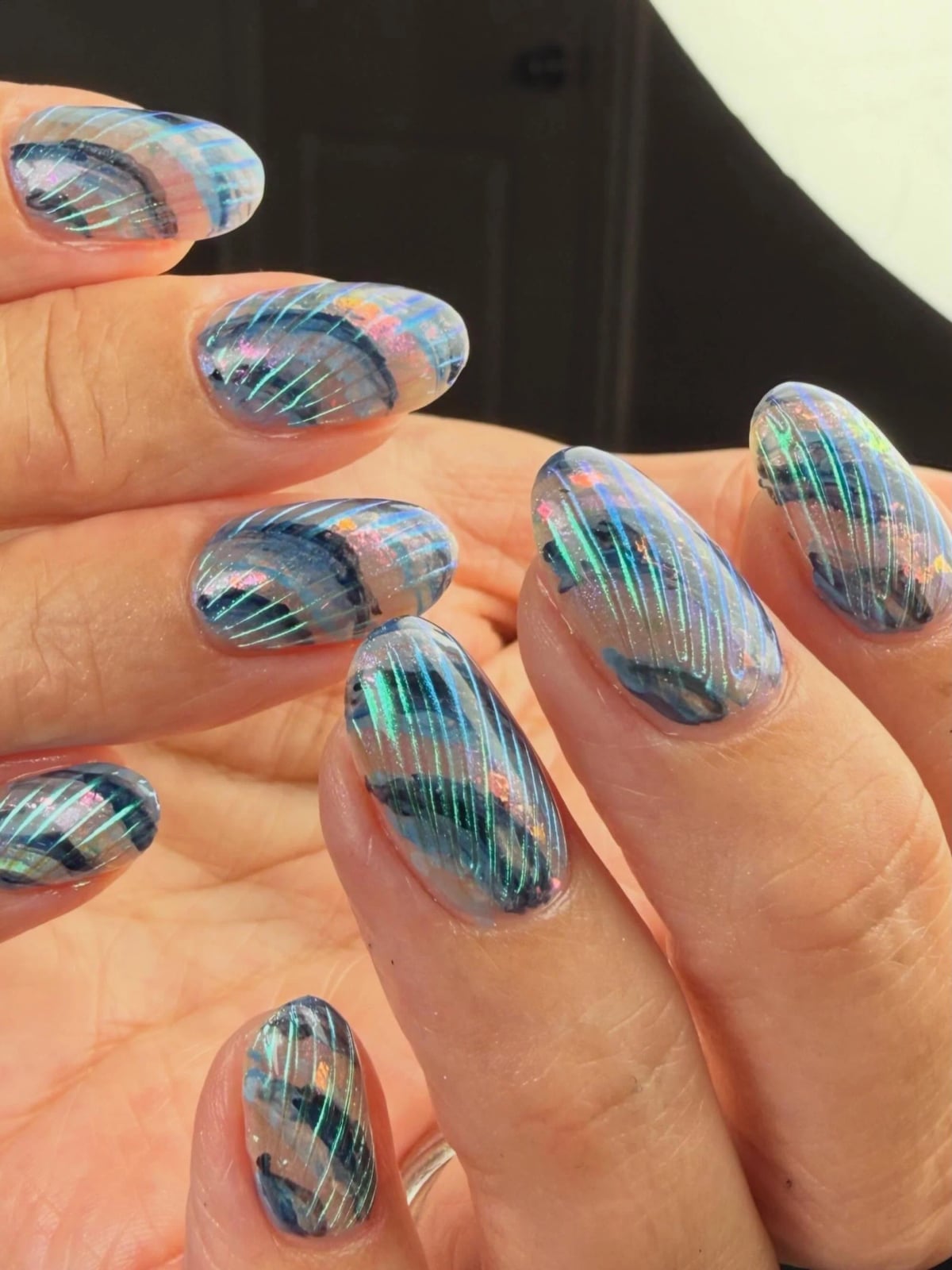 Short Almond Holographic Stripe Nails Short Almond Holographic Stripe Nails — Ethereal Nails