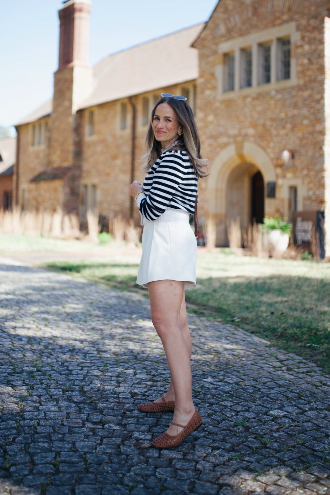 Striped knit top with textured mini skirt Striped knit top with textured mini skirt — Europe Outfits