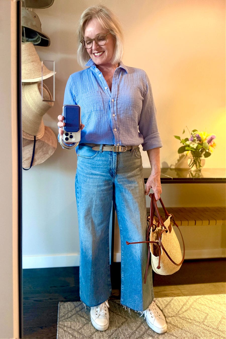 Gauze shirt with wide leg denim jeans Gauze shirt with wide leg denim jeans — Everyday Outfits