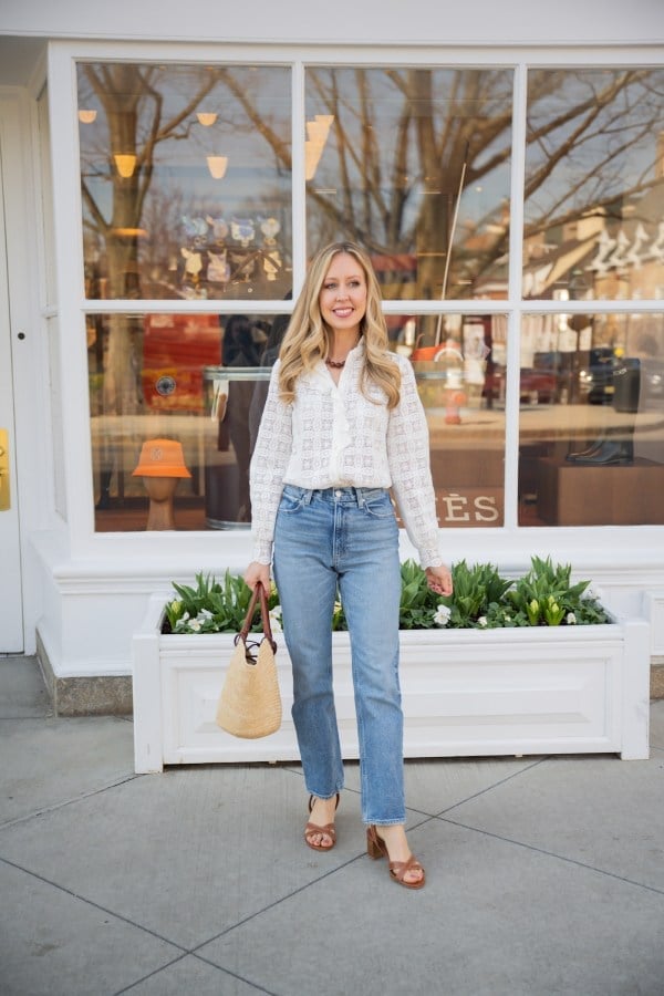 Textured blouse with straight leg jeans Textured blouse with straight leg jeans — Everyday Outfits