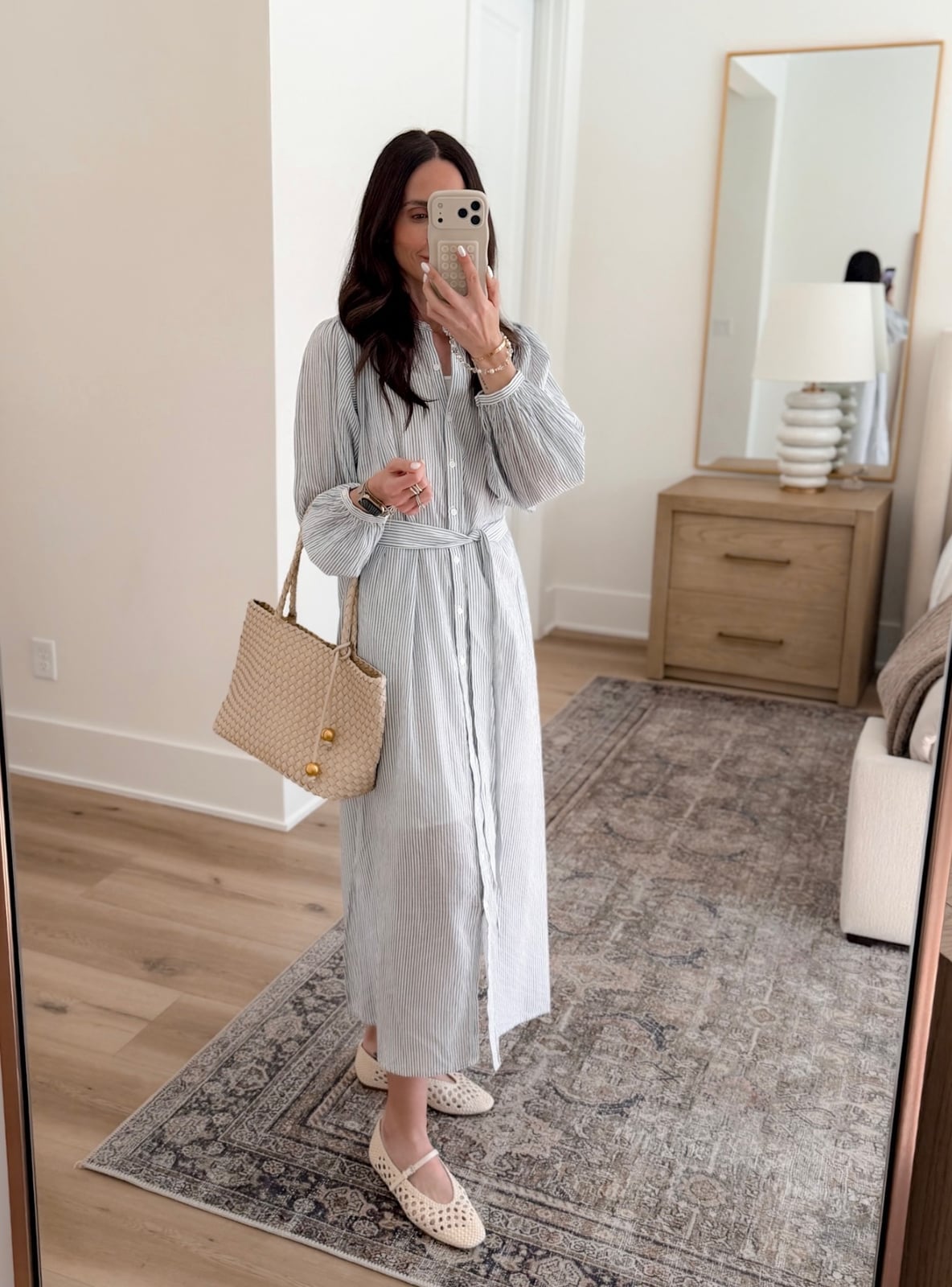 Striped shirt dress with woven flats Striped shirt dress with woven flats — Everyday Outfits