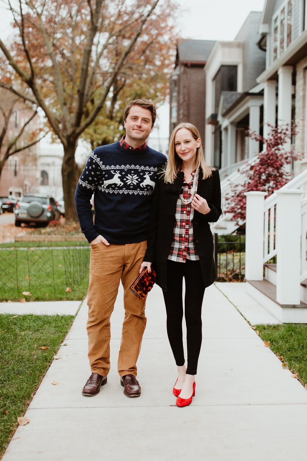 Black coat and plaid shirt for a casual outdoor photo Black coat and plaid shirt for a casual outdoor photo — Family Photo Outfits
