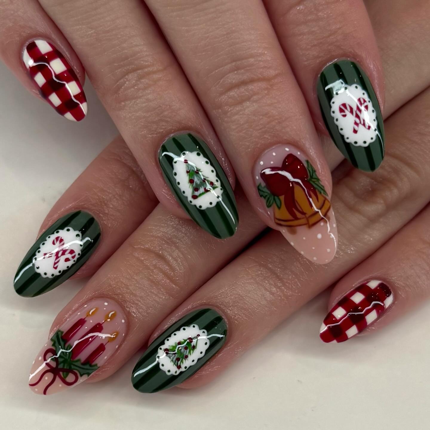 Festive Christmas Character Almond Nails