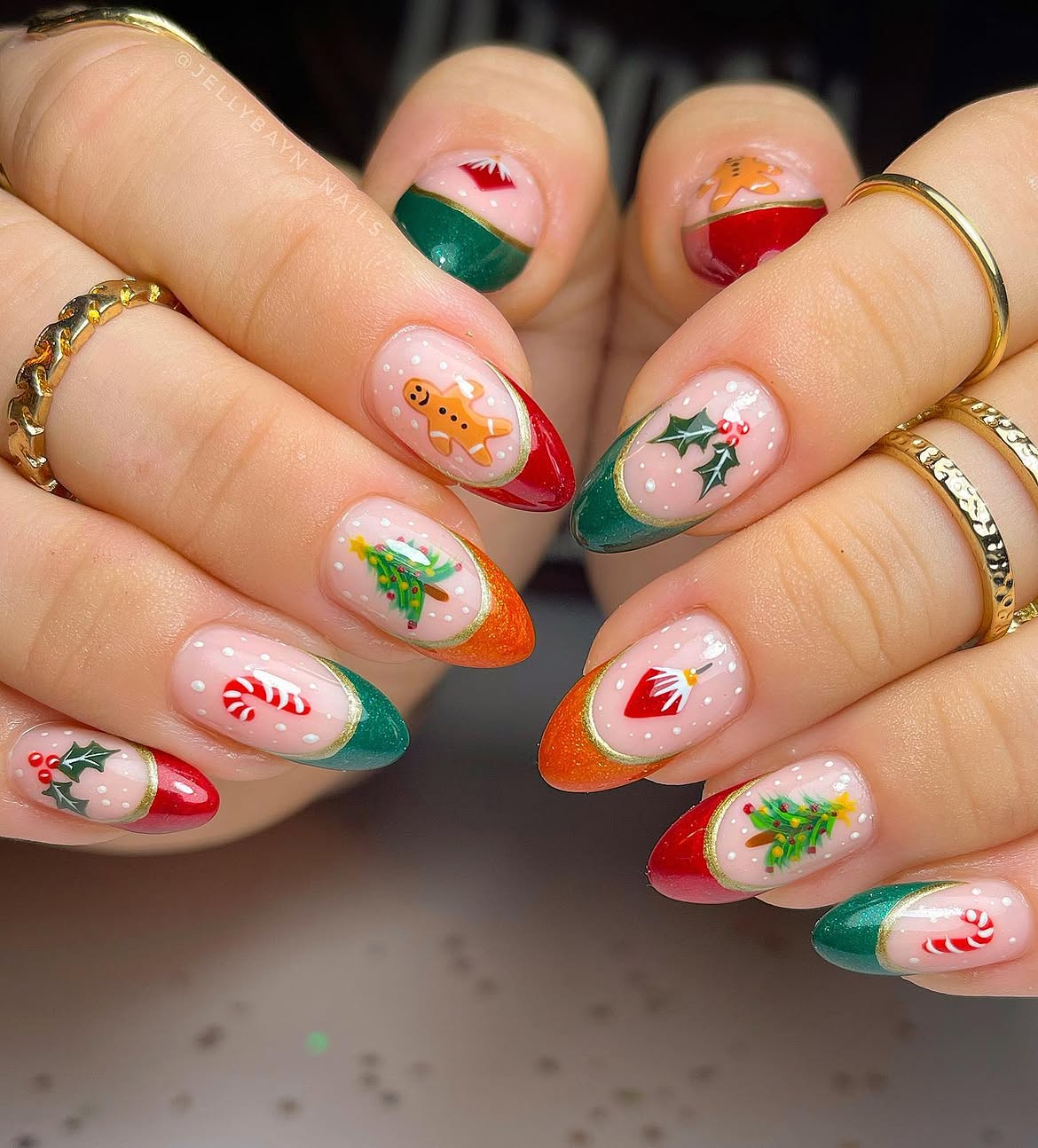 Festive Christmas Character Almond Nails