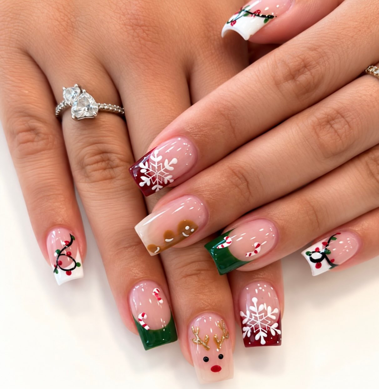 Festive Christmas French Tip Nail Art