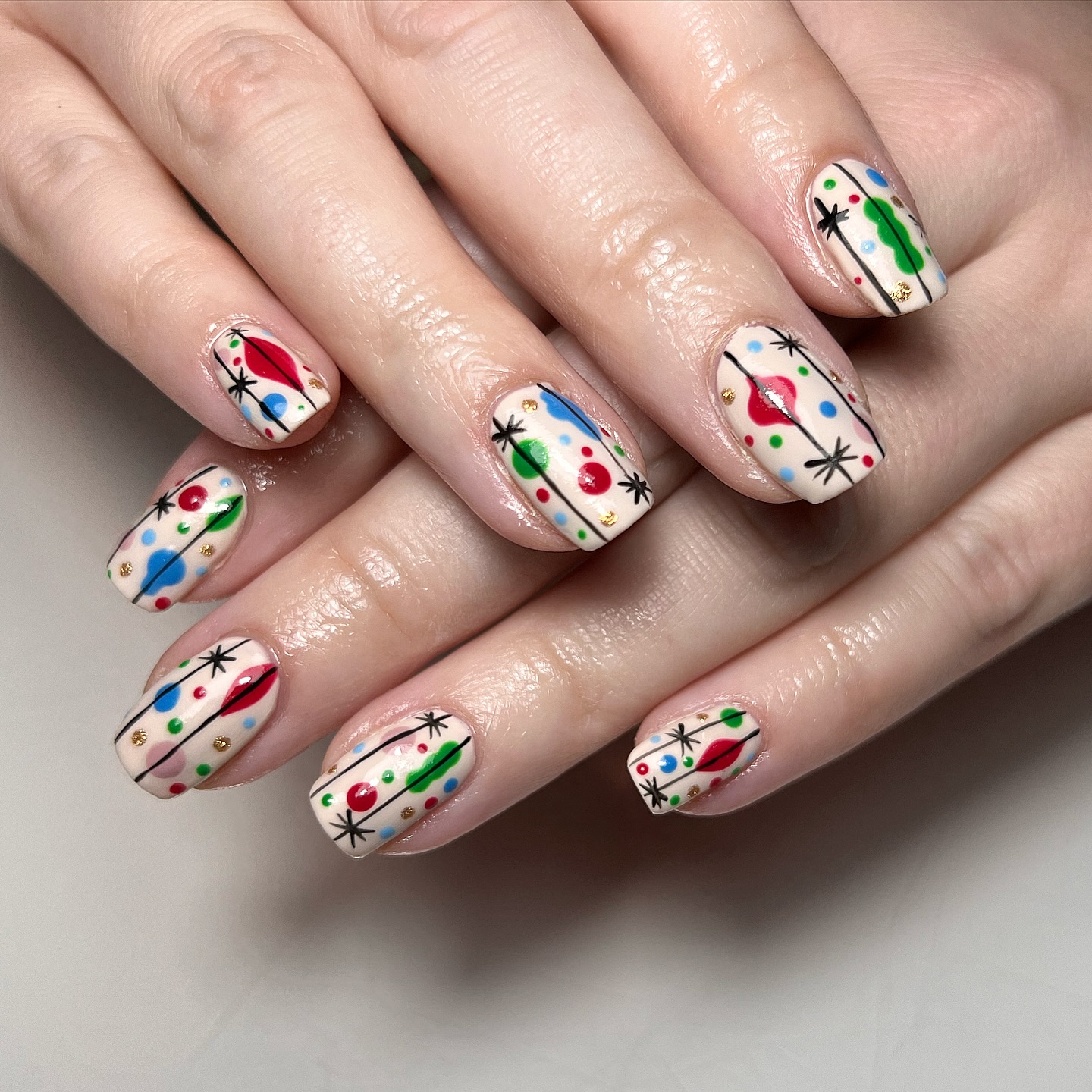 Festive Christmas Light & Bauble Nail Art