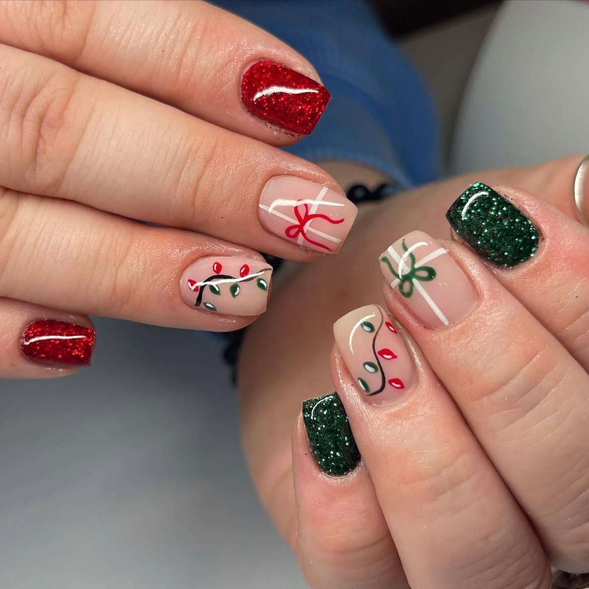 Festive Christmas Lights And Gift Box Nail Art