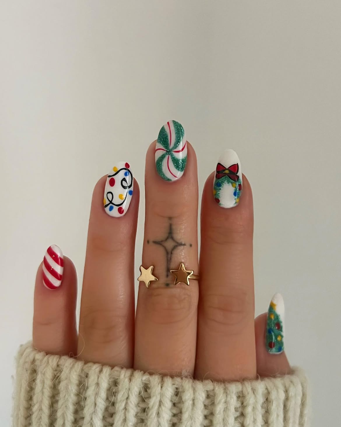 Festive Christmas Nail Art Almond Holiday Manicure