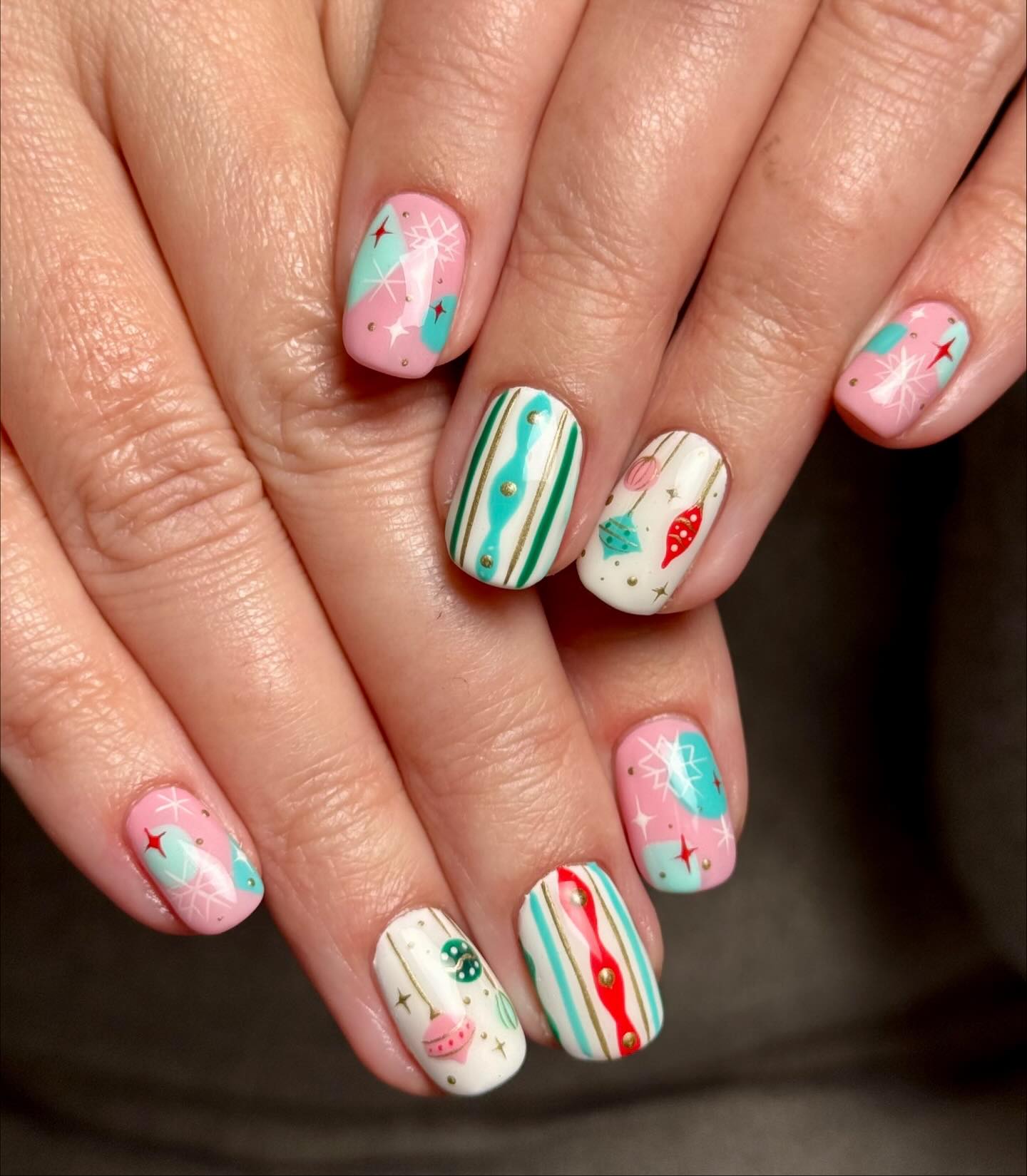 Festive Christmas Ornament & Snowflake Nail Art