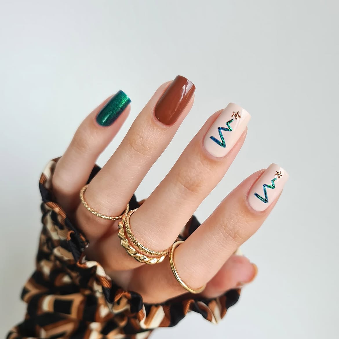 Festive Christmas Tree French Tip Nails