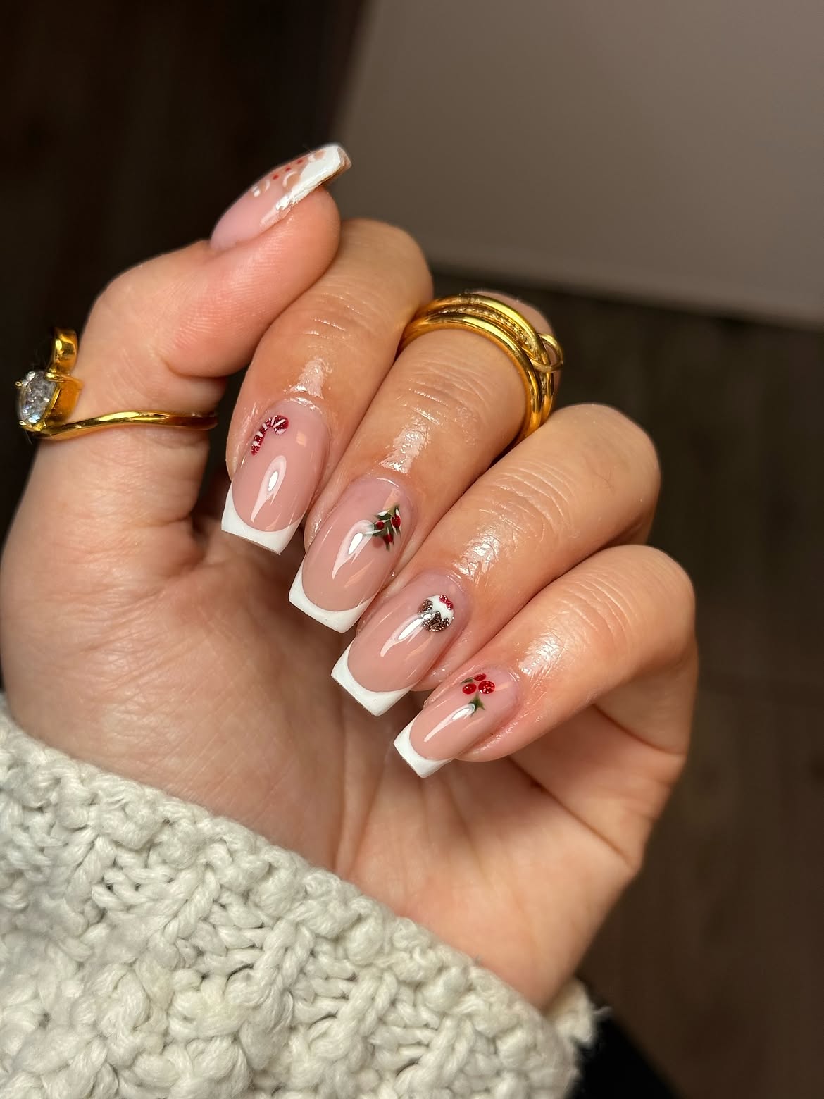 Festive French Tip Winter Wonderland Nails