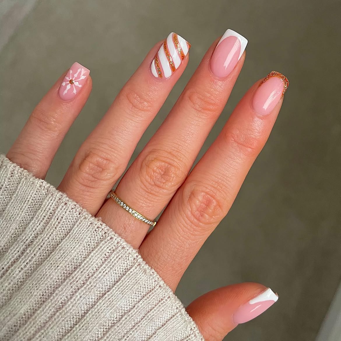 Festive French Tips with Glitter Accents