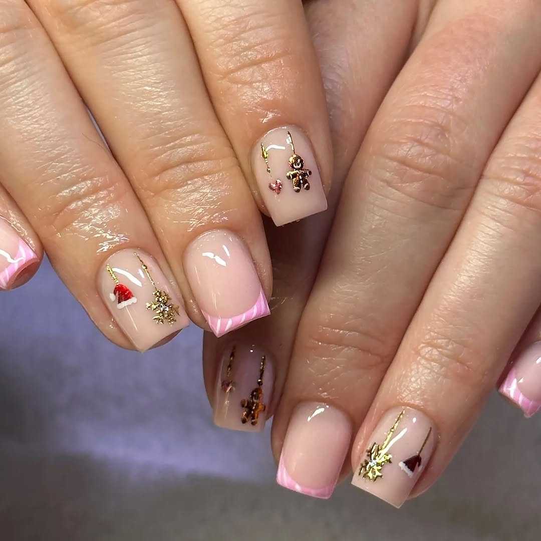 Festive French Tips With Holiday Charms