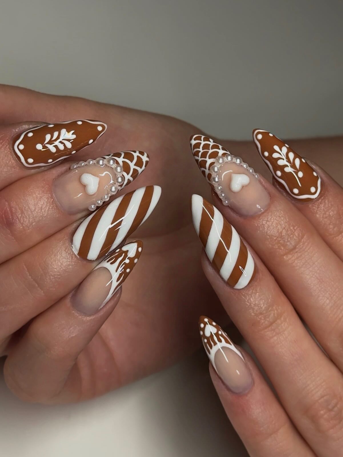 Festive Gingerbread Almond Winter Nail Art
