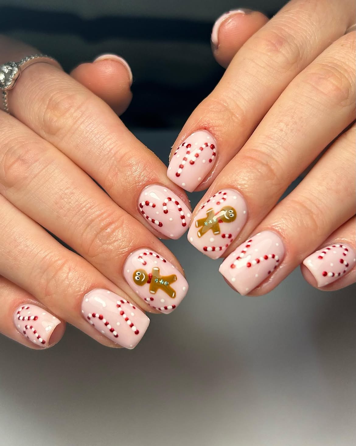 Festive Gingerbread and Candy Cane Short Square Nails