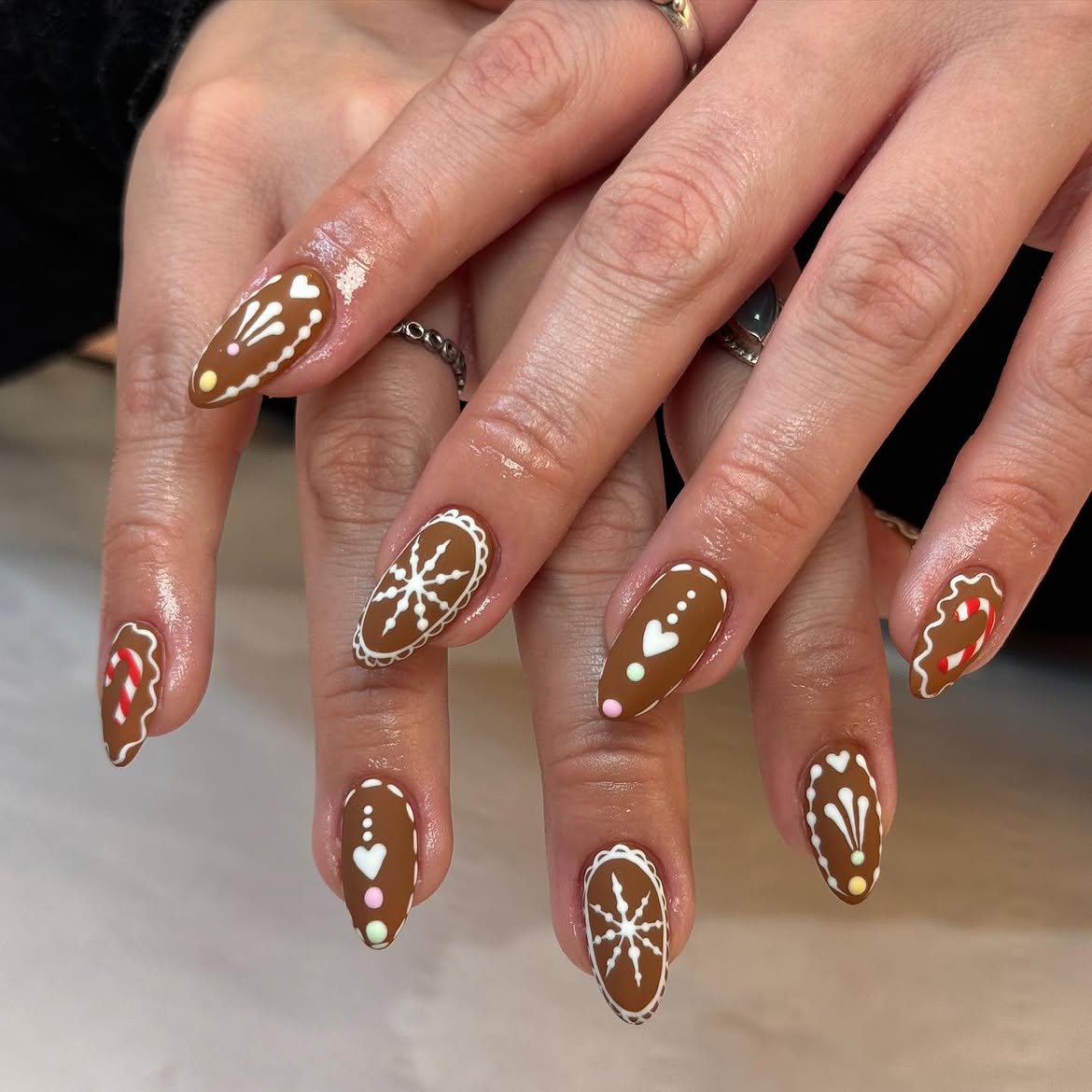 Festive Gingerbread Cookie Almond Nails