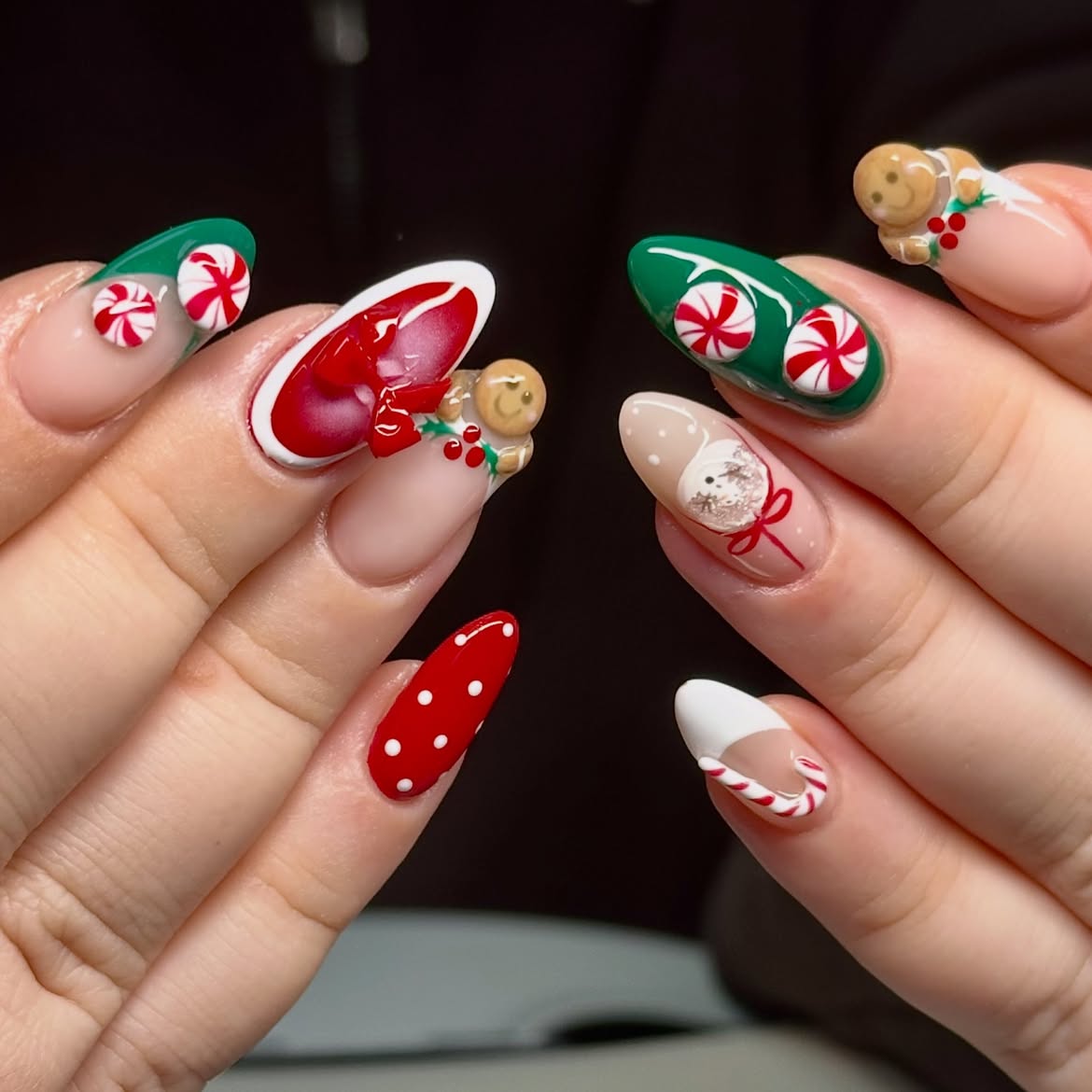 Festive Gingerbread Man Christmas Nail Art