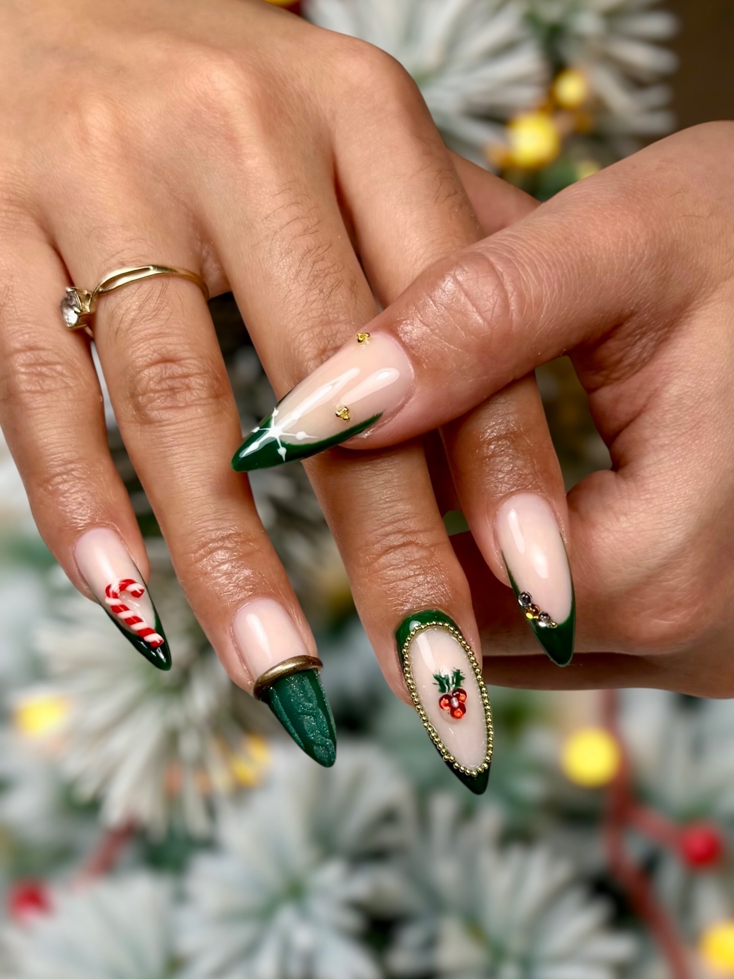 Festive Green French Tip Christmas Nails