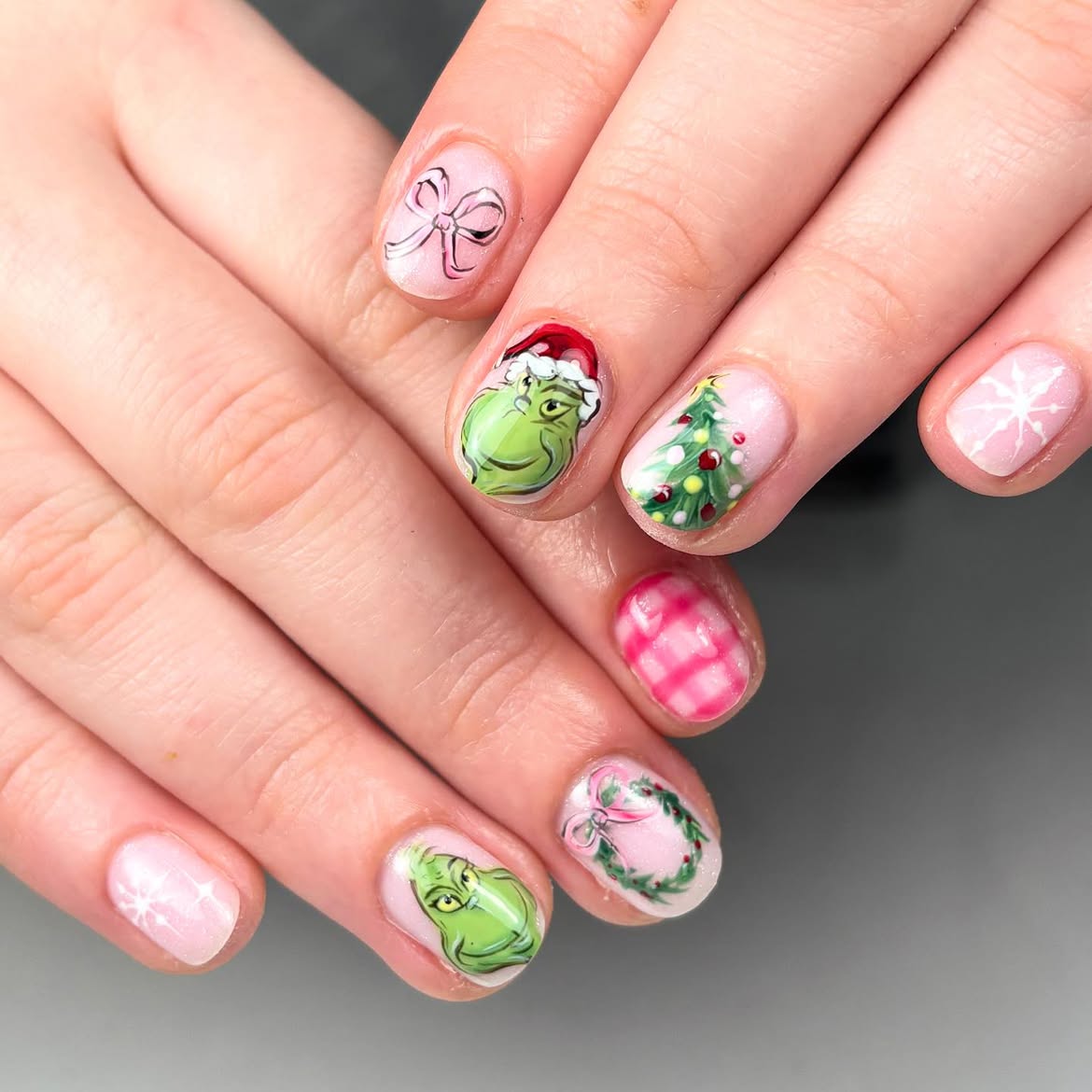 Festive Grinch Hand Painted Holiday Nail Art